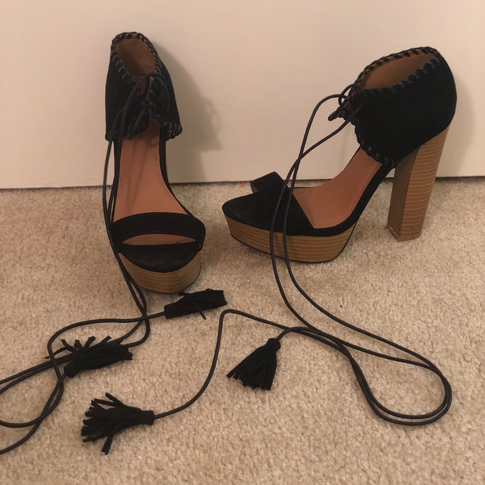 Black Lace Up Suede Heels